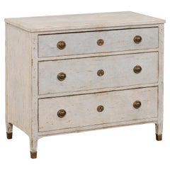 Swedish Gustavian Style 1880s Painted Three-Drawer Chest with Distressed Patina