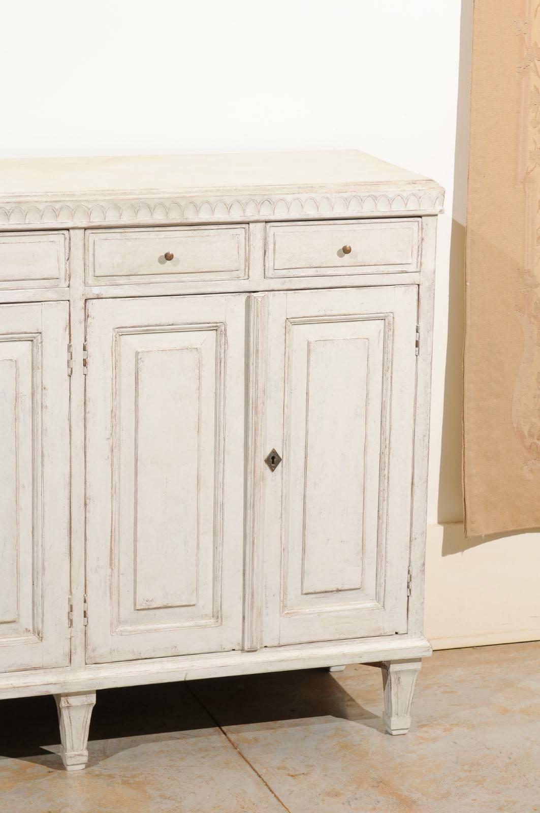 Swedish Gustavian Style 1880s Stockholm Painted Buffet with Drawers and Doors In Good Condition In Atlanta, GA