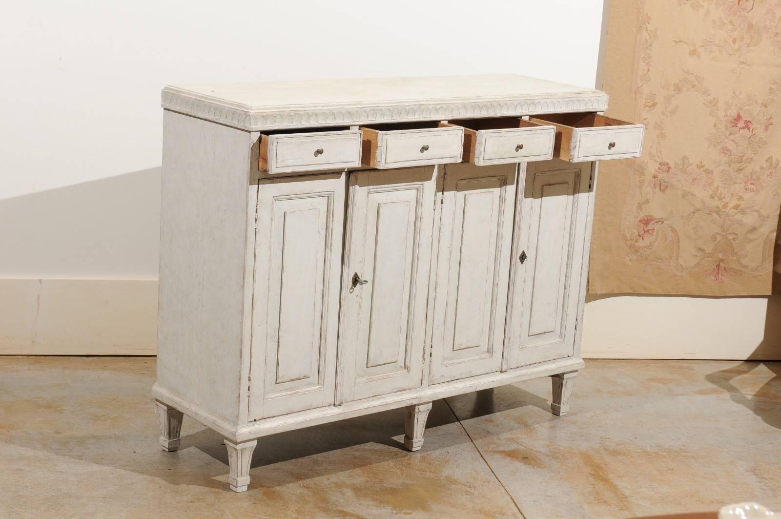 Wood Swedish Gustavian Style 1880s Stockholm Painted Buffet with Drawers and Doors