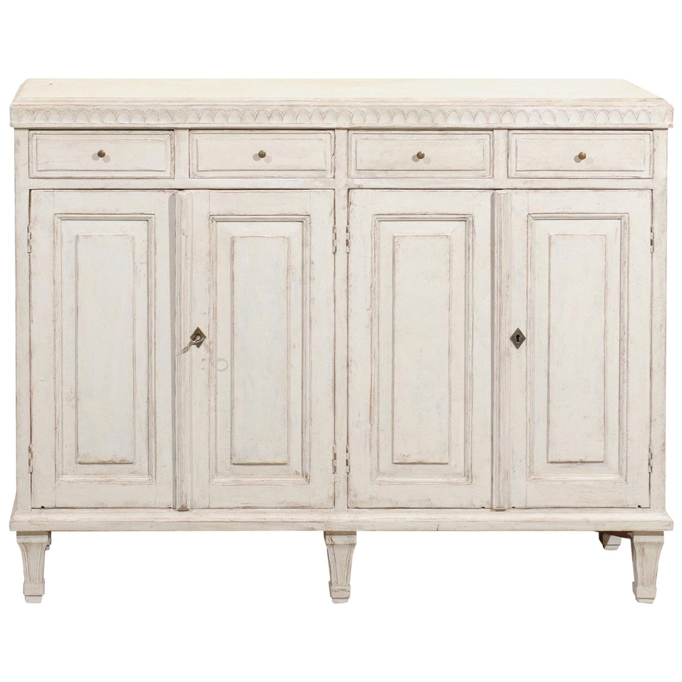 Swedish Gustavian Style 1880s Stockholm Painted Buffet with Drawers and Doors