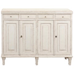 Swedish Gustavian Style 1880s Stockholm Painted Buffet with Drawers and Doors
