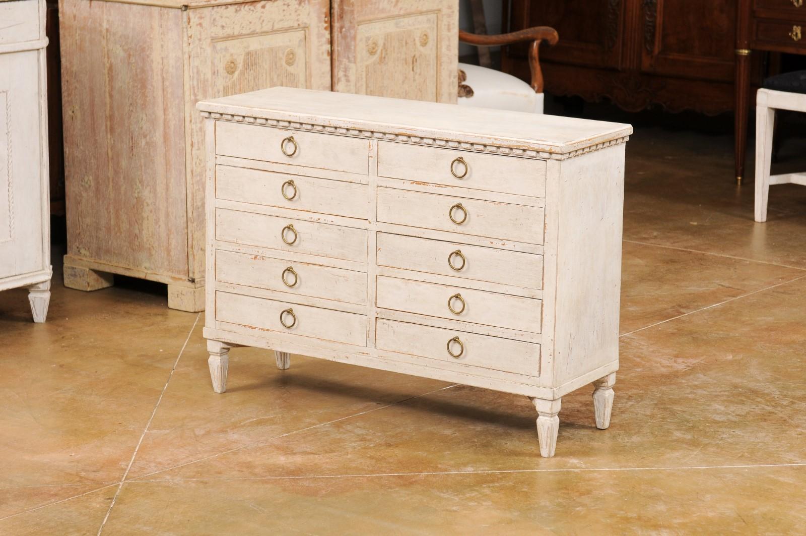 Swedish Gustavian Style 1890s Apothecary Chest with 10 Drawers and Carved Dentil For Sale 7