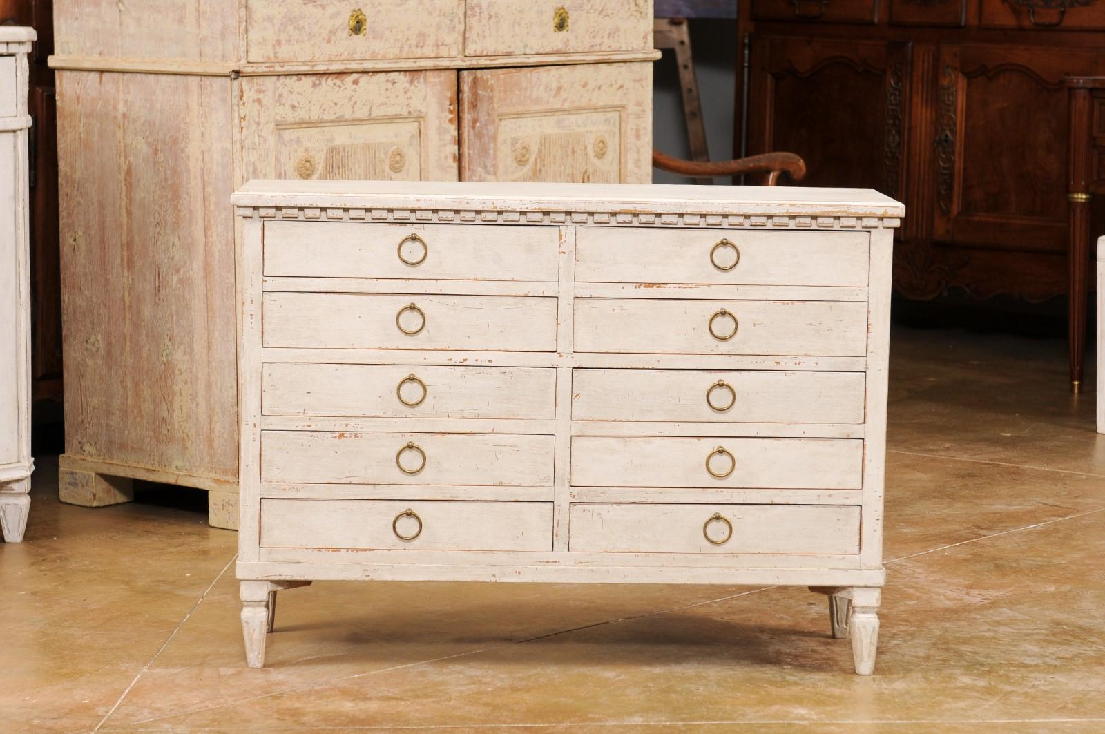 Swedish Gustavian Style 1890s Apothecary Chest with 10 Drawers and Carved Dentil For Sale 8
