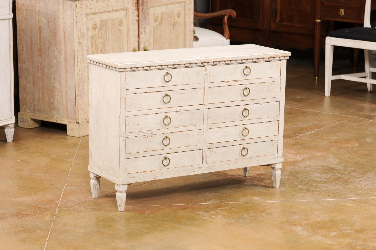 Swedish Gustavian Style 1890s Apothecary Chest with 10 Drawers and Carved Dentil In Good Condition For Sale In Atlanta, GA