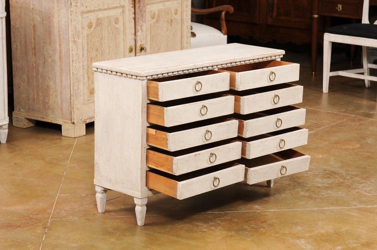 Swedish Gustavian Style 1890s Apothecary Chest with 10 Drawers and Carved Dentil For Sale 1