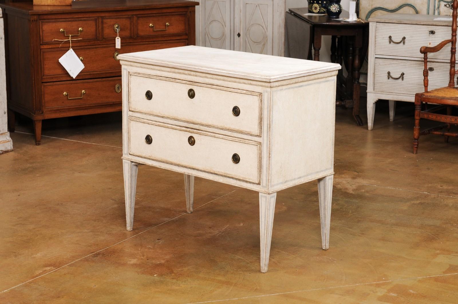 Swedish Gustavian Style 1890s Chest with Two Drawers and Grey Painted Outlines For Sale 7