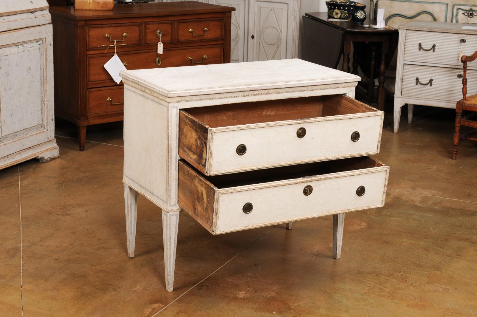 Wood Swedish Gustavian Style 1890s Chest with Two Drawers and Grey Painted Outlines For Sale
