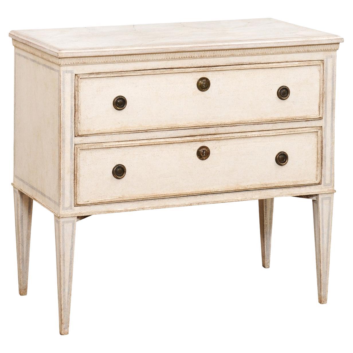 Swedish Gustavian Style 1890s Chest with Two Drawers and Grey Painted Outlines For Sale