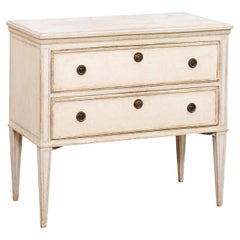 Antique Swedish Gustavian Style 1890s Chest with Two Drawers and Grey Painted Outlines