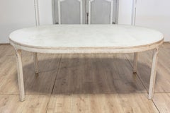 Swedish Gustavian Style 1890s Light Gray Painted Dining Table with Oval Top
