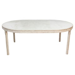 Swedish Gustavian Style 1890s Light Gray Painted Dining Table with Oval Top