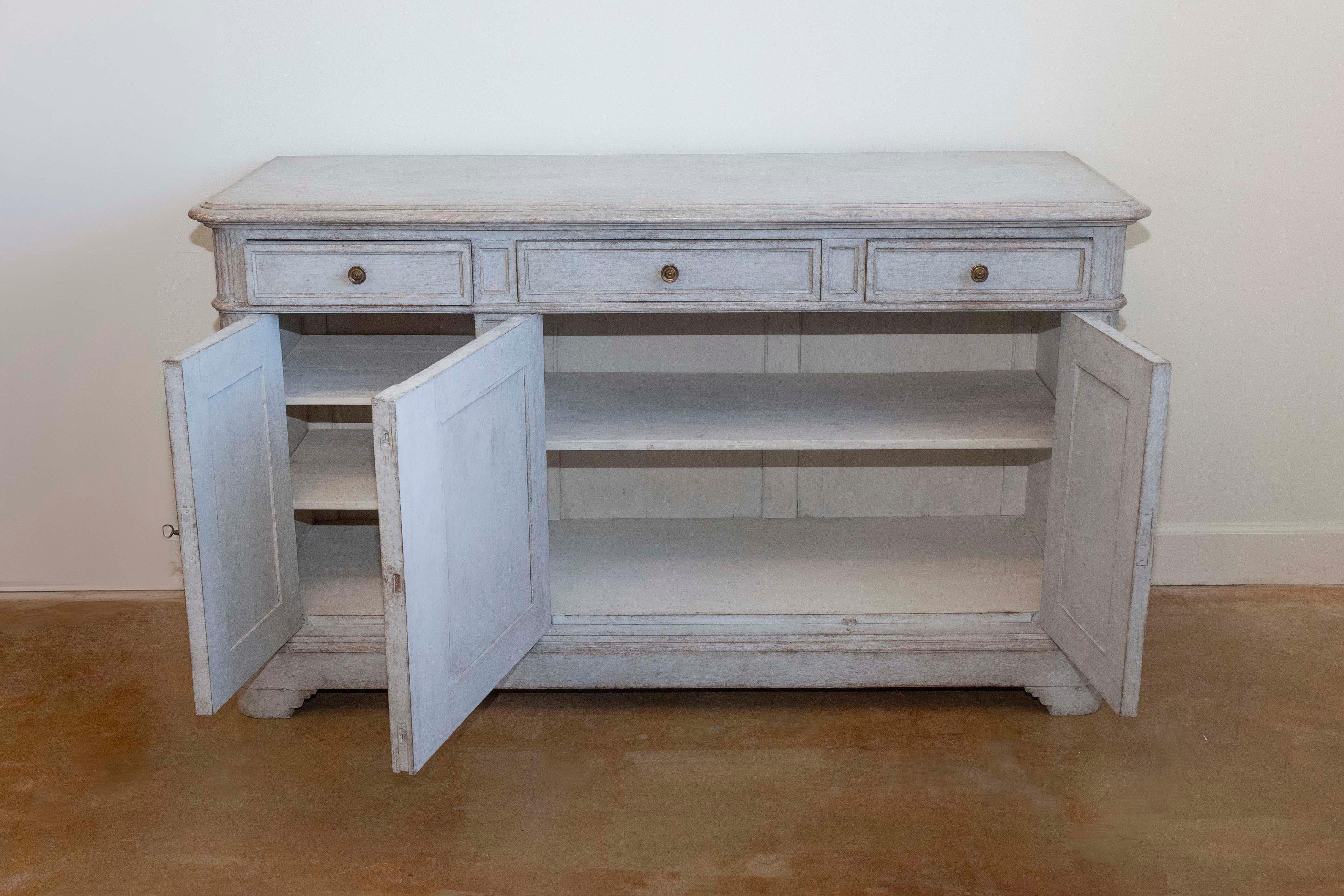 Swedish Gustavian Style 1890s Painted Sideboard with Carved Geometric Motifs 1