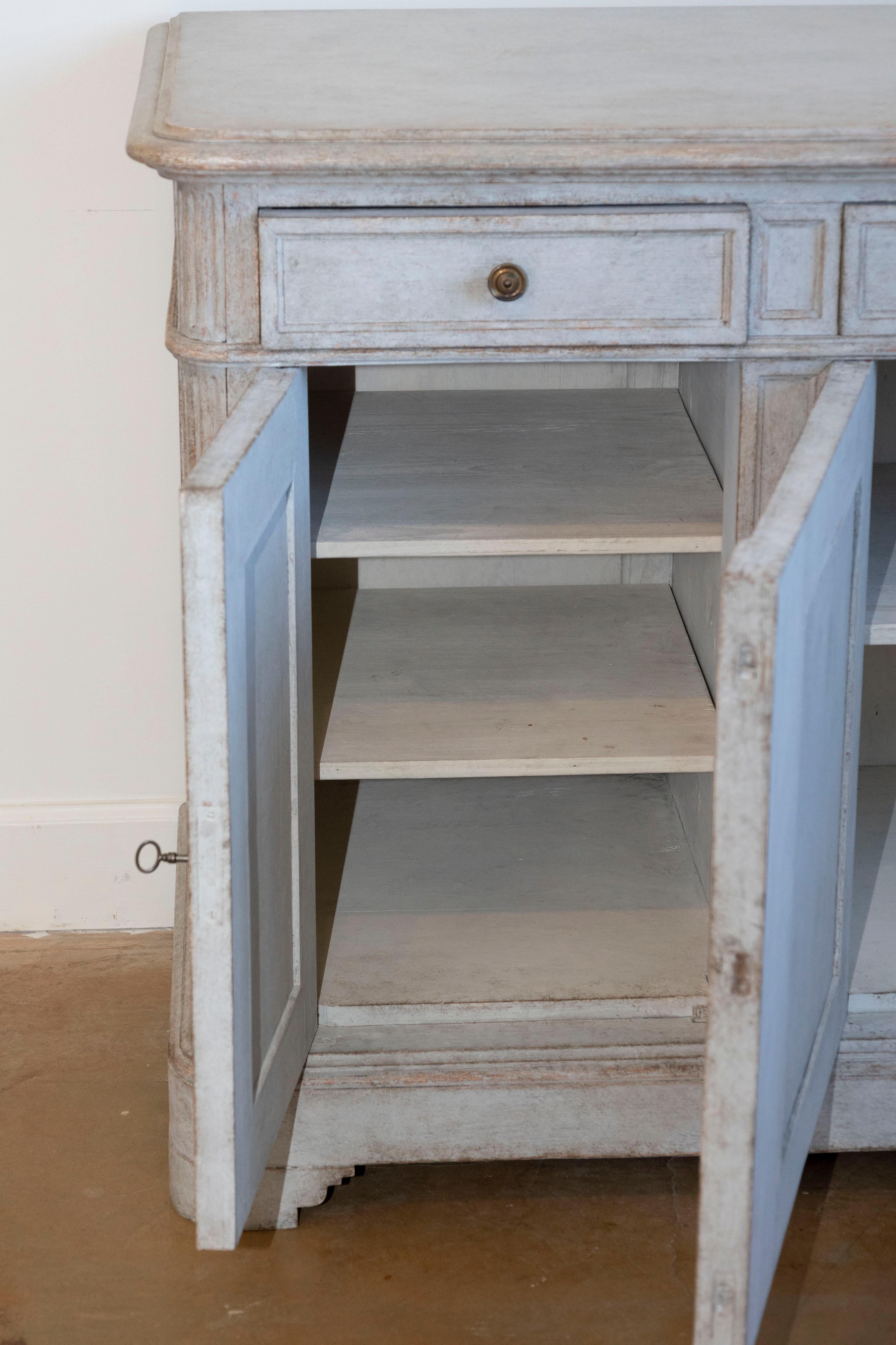 Swedish Gustavian Style 1890s Painted Sideboard with Carved Geometric Motifs 2