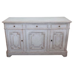 Swedish Gustavian Style 1890s Painted Sideboard with Carved Geometric Motifs