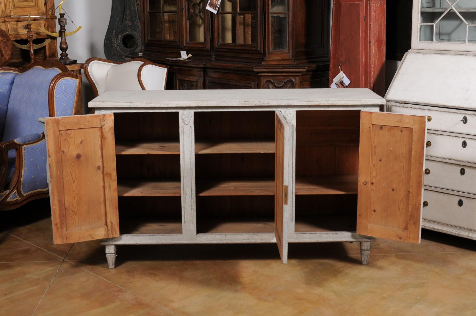 Swedish Gustavian Style 1890s Painted Sideboard with Doors and Diamond Motifs 5