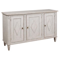 Swedish Gustavian Style 1890s Painted Sideboard with Doors and Diamond Motifs