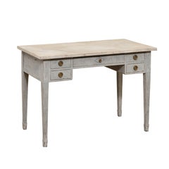 Swedish Gustavian Style 1890s Painted Wood Lady's Desk with Faux Marble Top