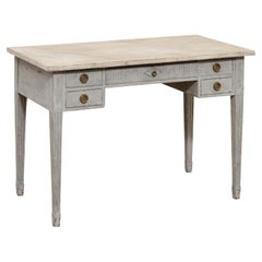 Swedish Gustavian Style 1890s Painted Wood Lady's Desk with Faux Marble Top