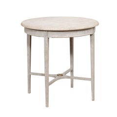 Swedish Gustavian Style 1900s Painted Lamp Table with Faux Marble Top