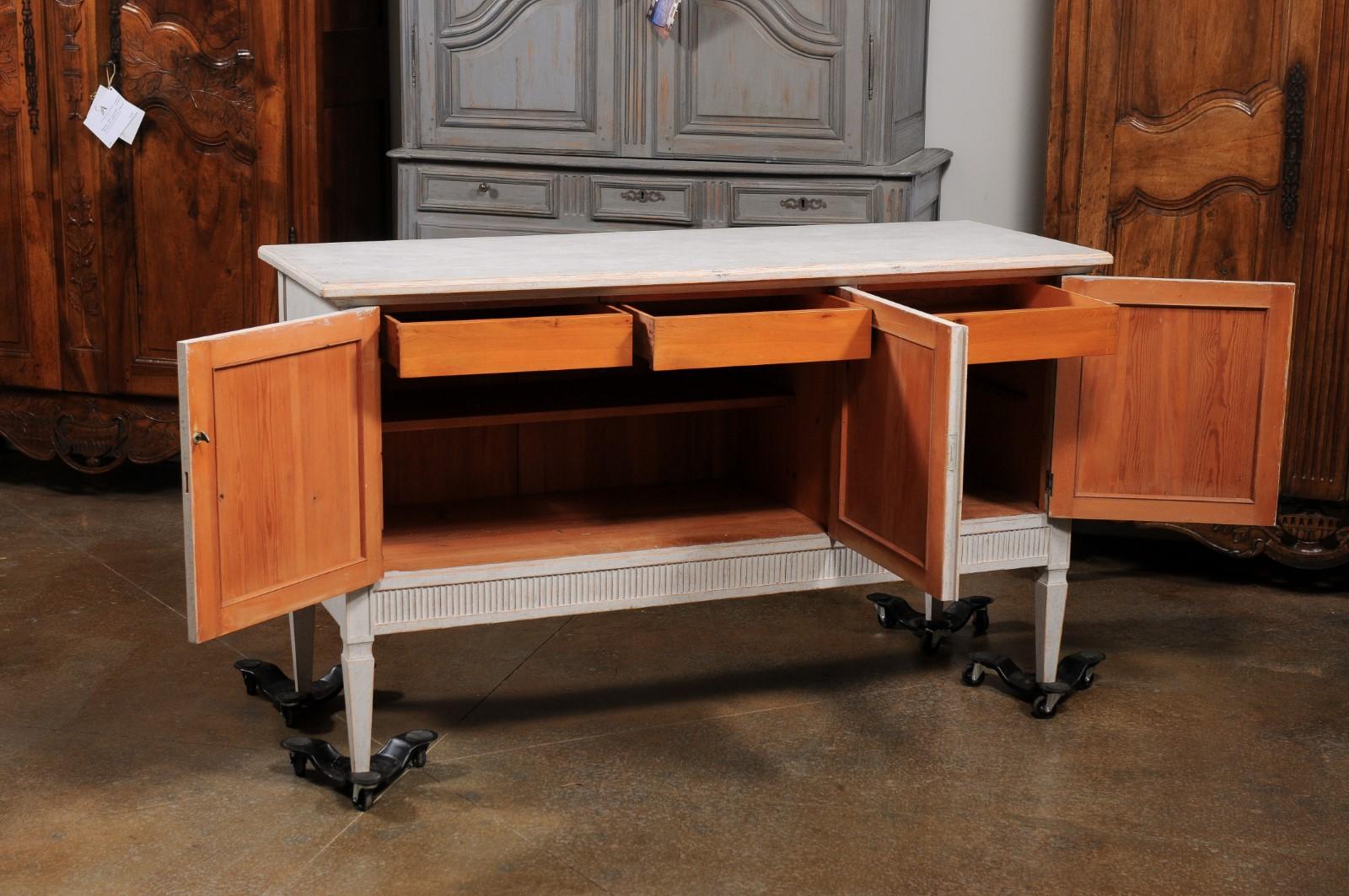 Swedish Gustavian Style 1900s Painted Three-Door Sideboard with Diamond Motifs In Good Condition In Atlanta, GA