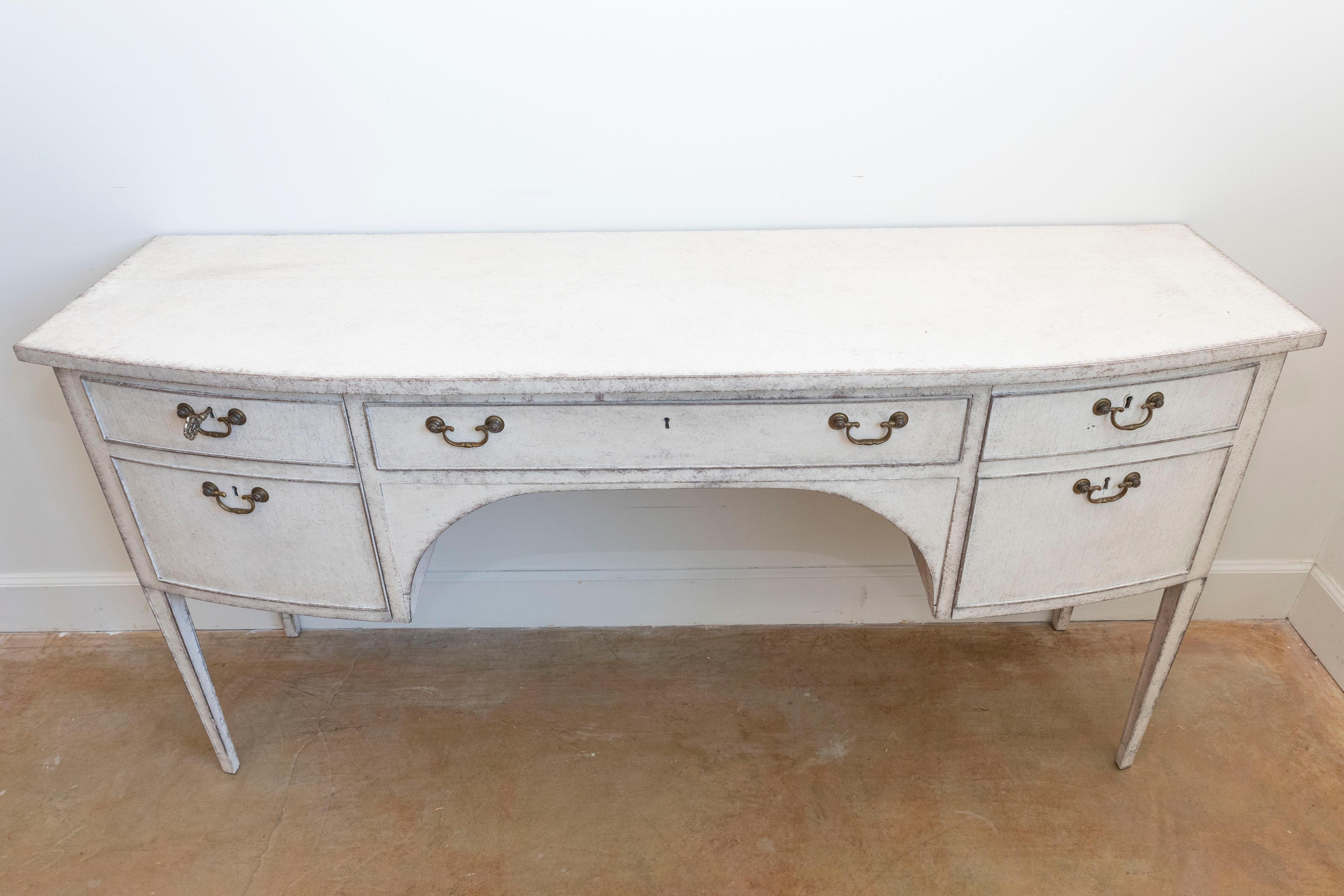 Painted Swedish Gustavian Style 1900s Sideboard or Desk with Single Drawer and Doors For Sale