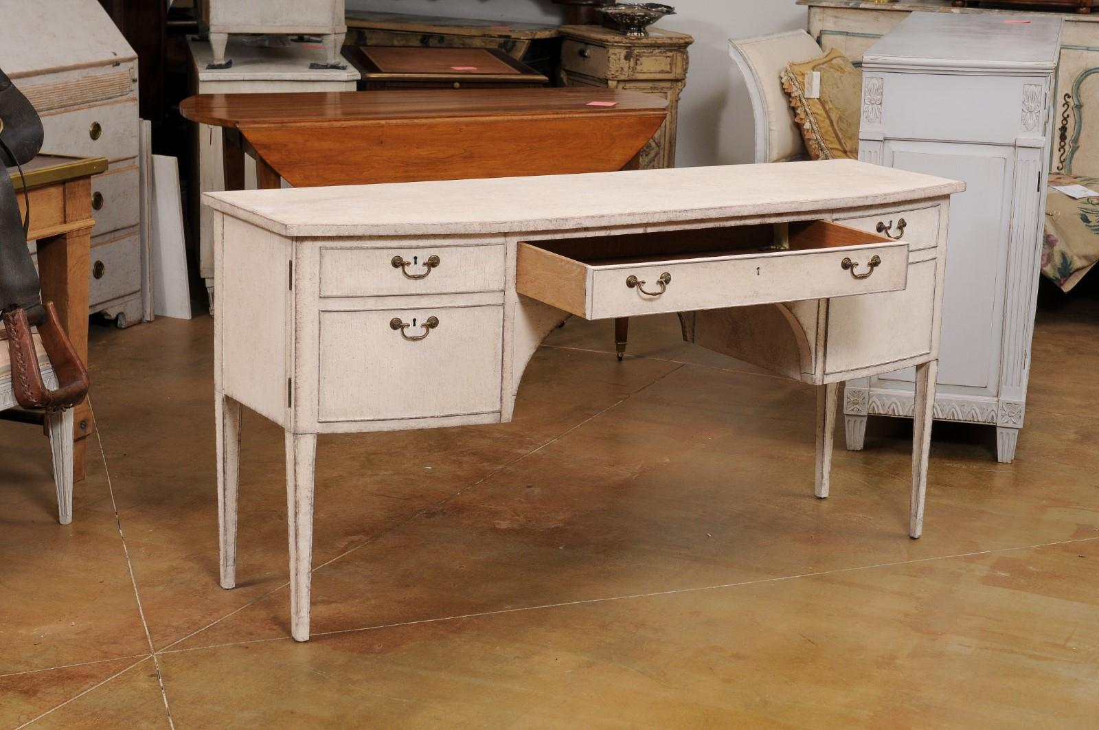 Painted Swedish Gustavian Style 1900s Sideboard or Desk with Single Drawer and Doors For Sale