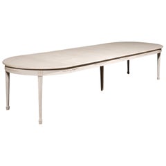 Swedish Gustavian Style 1920s Painted Extension Dining Table with Four Leaves