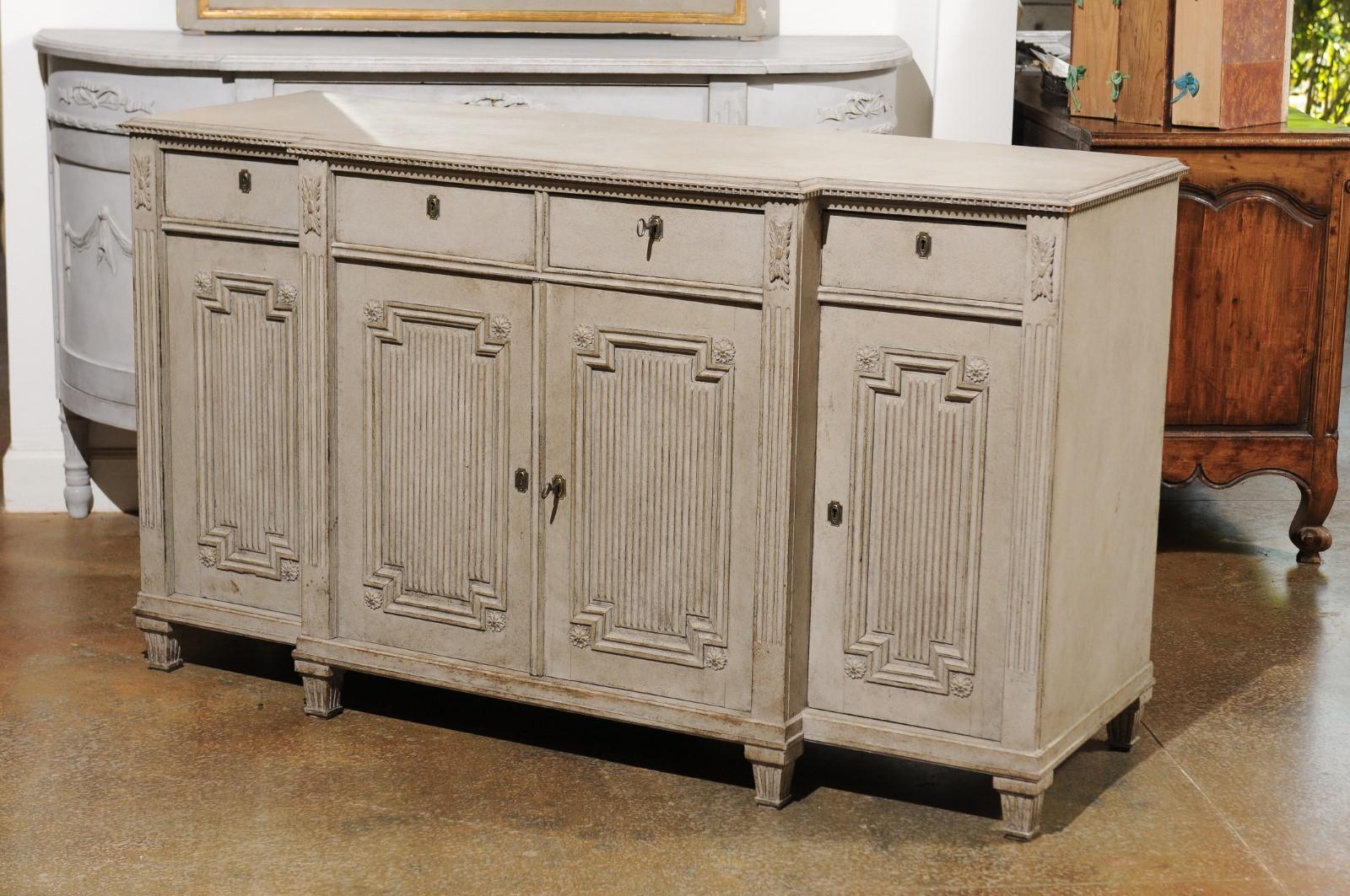 Swedish Gustavian Style 19th Century Breakfront Sideboard with Fluted Motifs 5