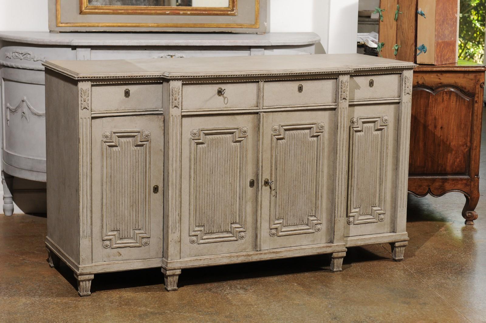 Swedish Gustavian Style 19th Century Breakfront Sideboard with Fluted Motifs 1