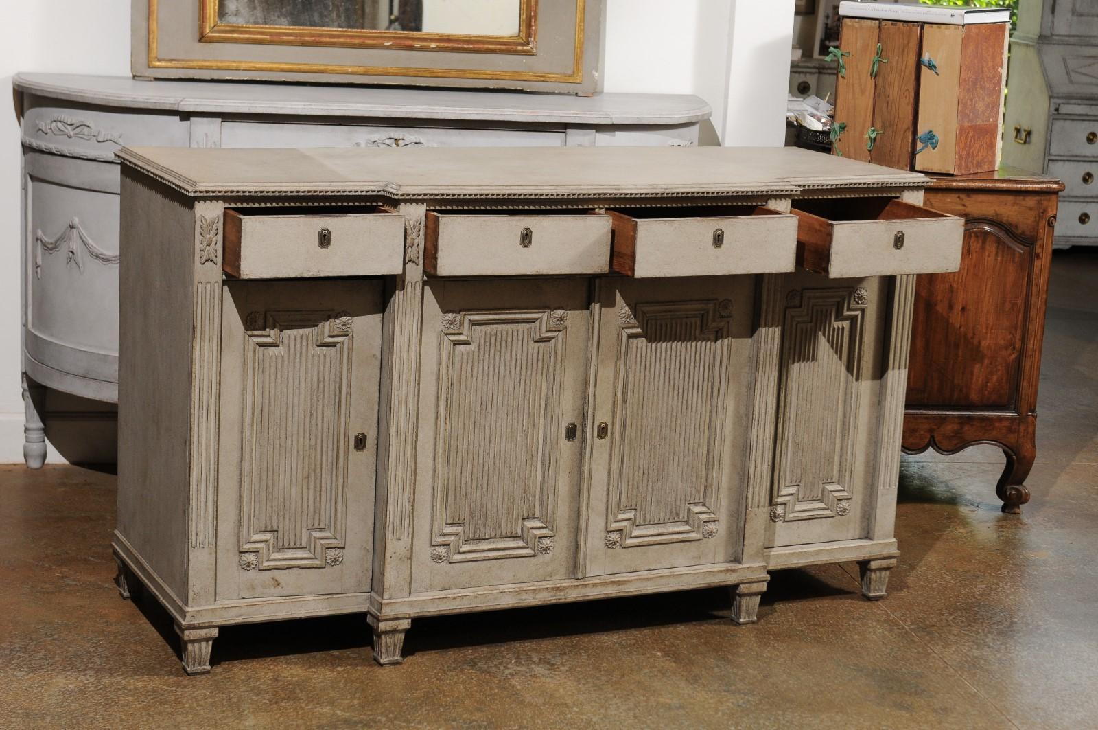 Swedish Gustavian Style 19th Century Breakfront Sideboard with Fluted Motifs 2