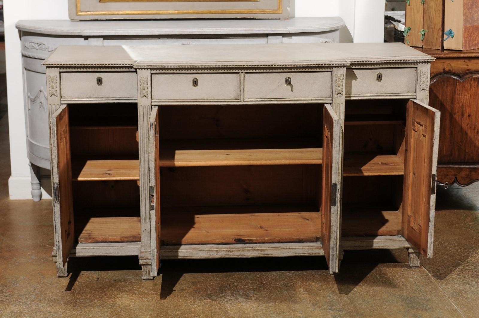 Swedish Gustavian Style 19th Century Breakfront Sideboard with Fluted Motifs 4