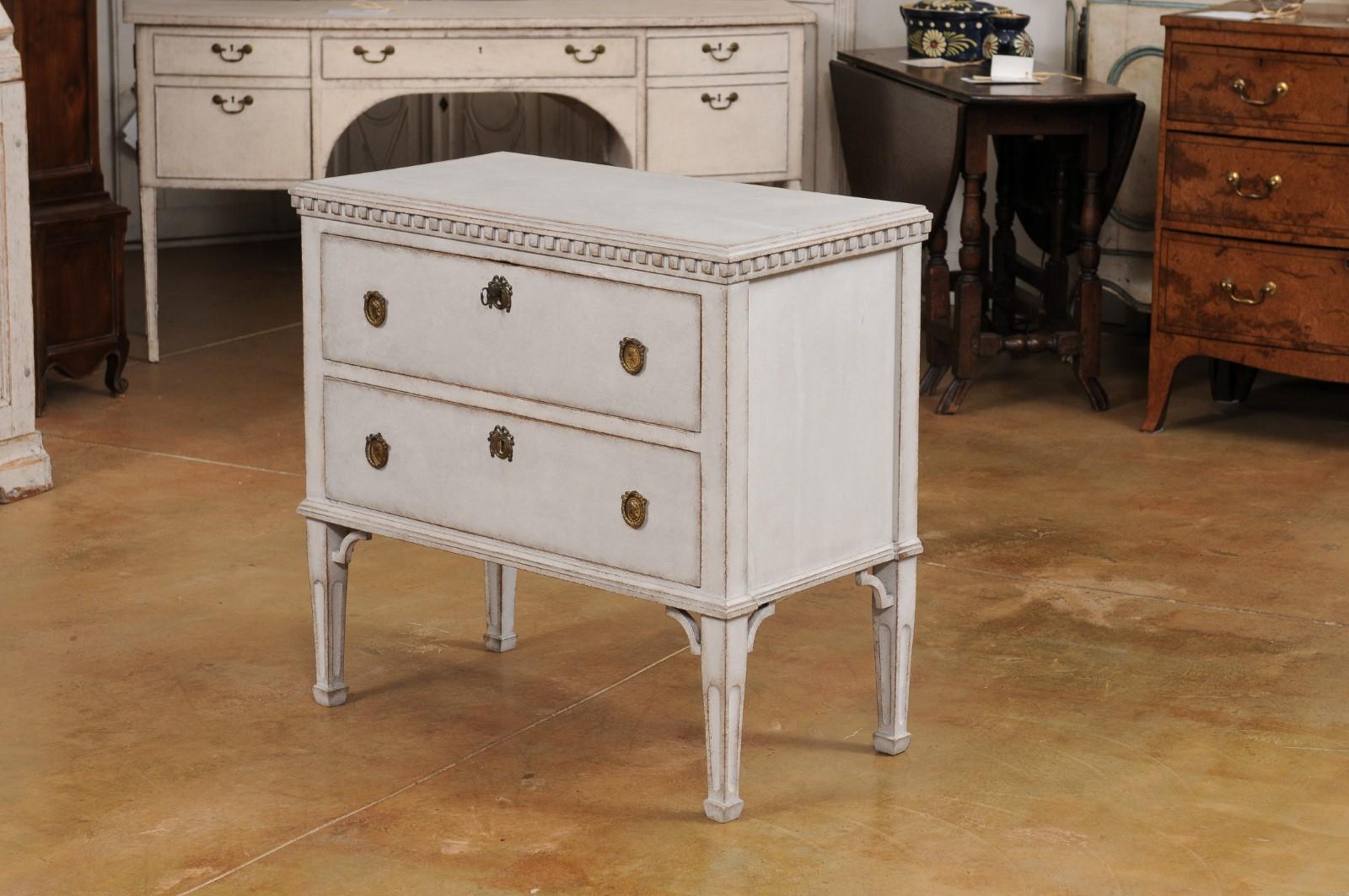 Swedish Gustavian Style 19th Century Light Gray Painted Two Drawer Chest For Sale 7