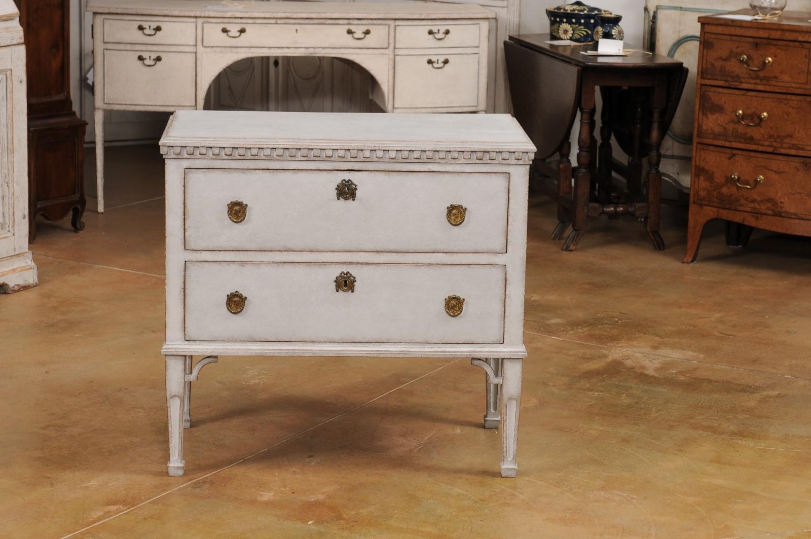 Swedish Gustavian Style 19th Century Light Gray Painted Two Drawer Chest For Sale 8