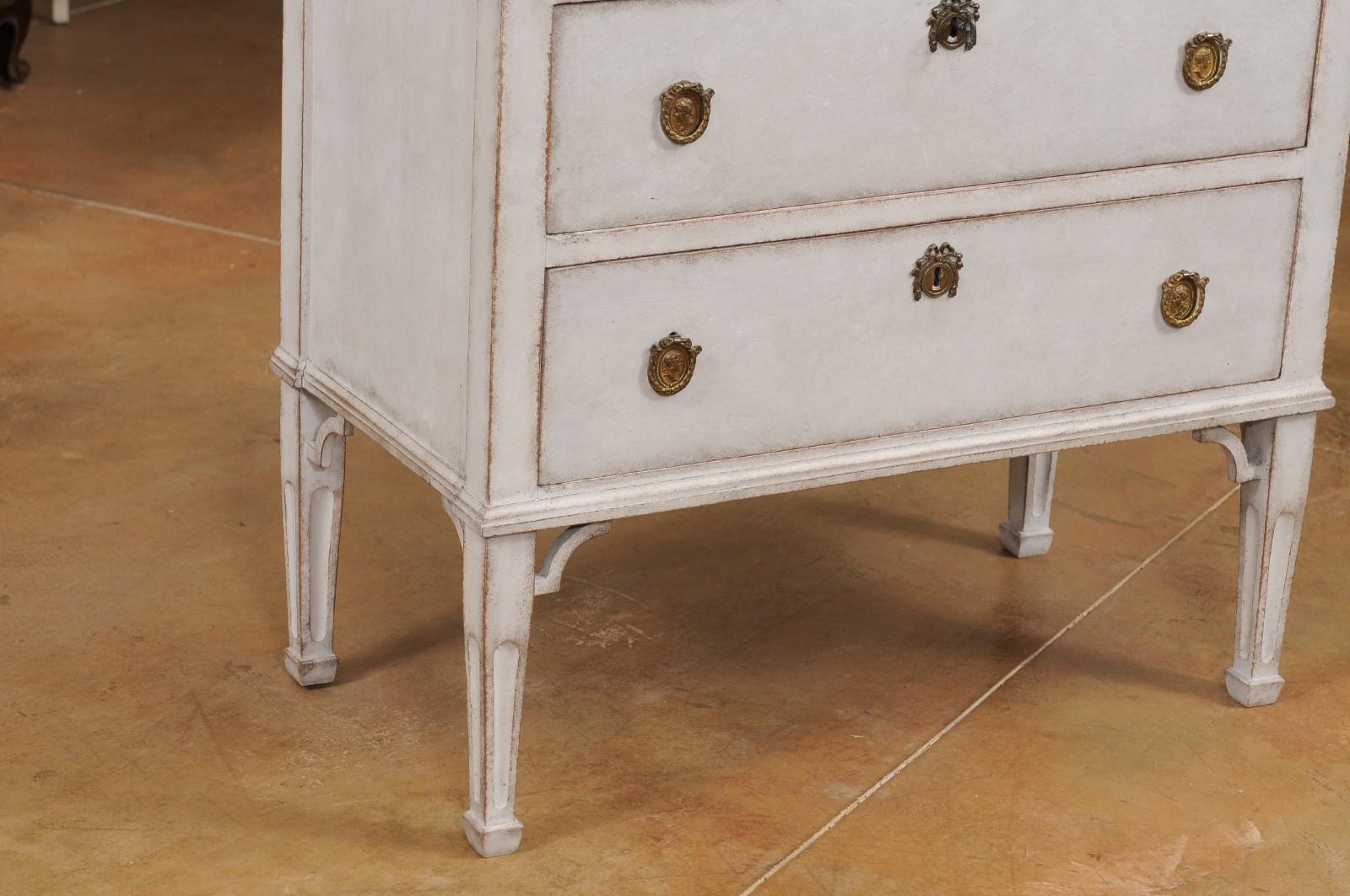 Swedish Gustavian Style 19th Century Light Gray Painted Two Drawer Chest In Good Condition For Sale In Atlanta, GA