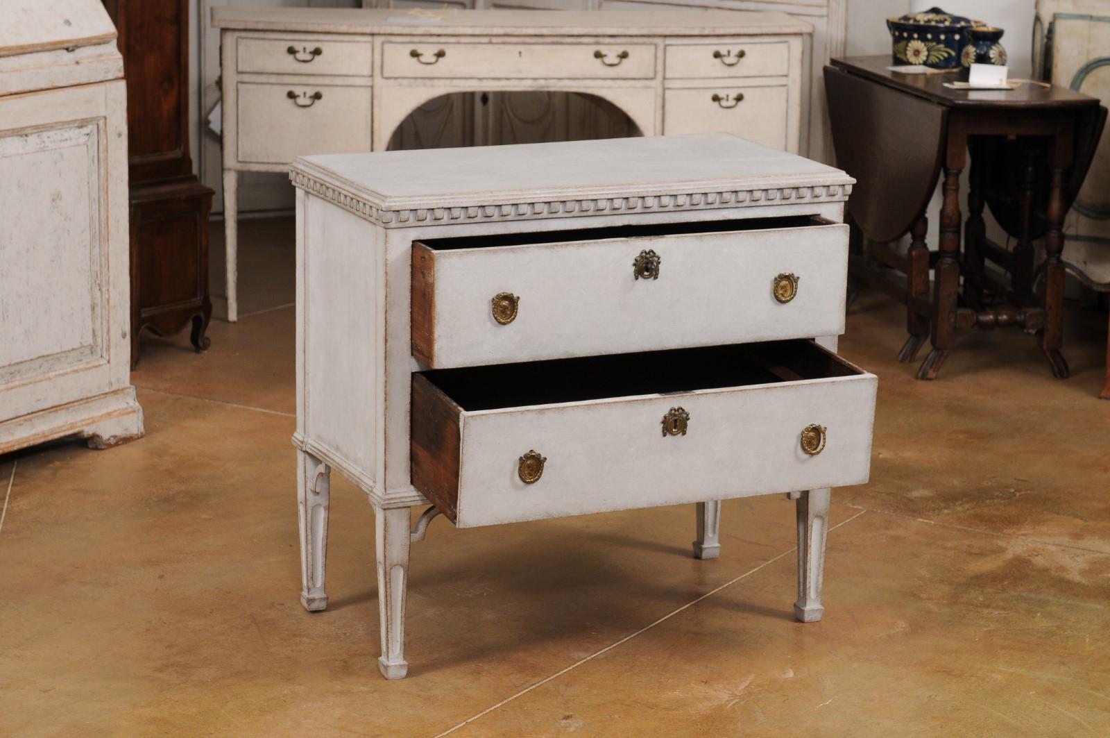 Wood Swedish Gustavian Style 19th Century Light Gray Painted Two Drawer Chest For Sale