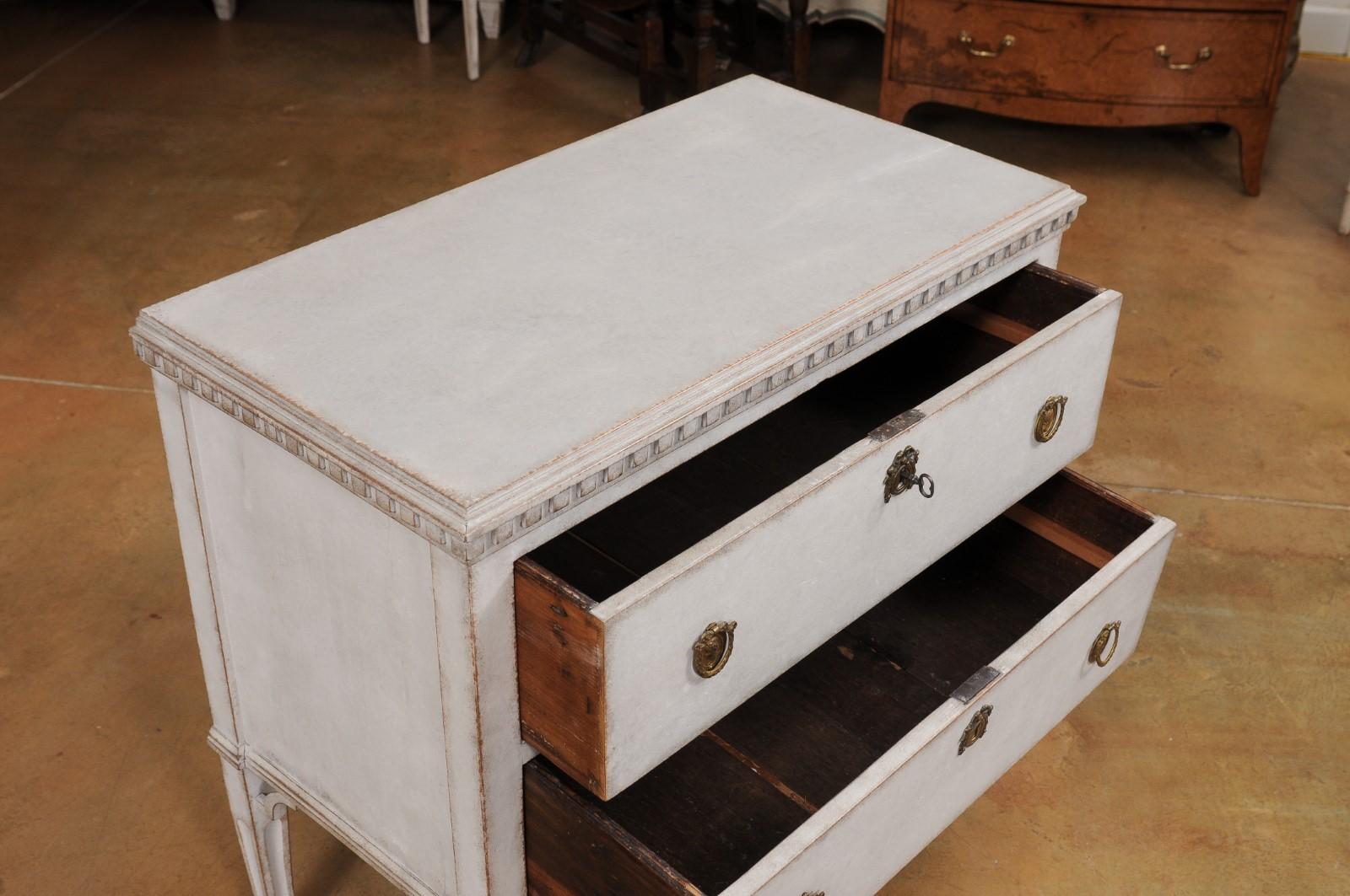 Swedish Gustavian Style 19th Century Light Gray Painted Two Drawer Chest For Sale 1