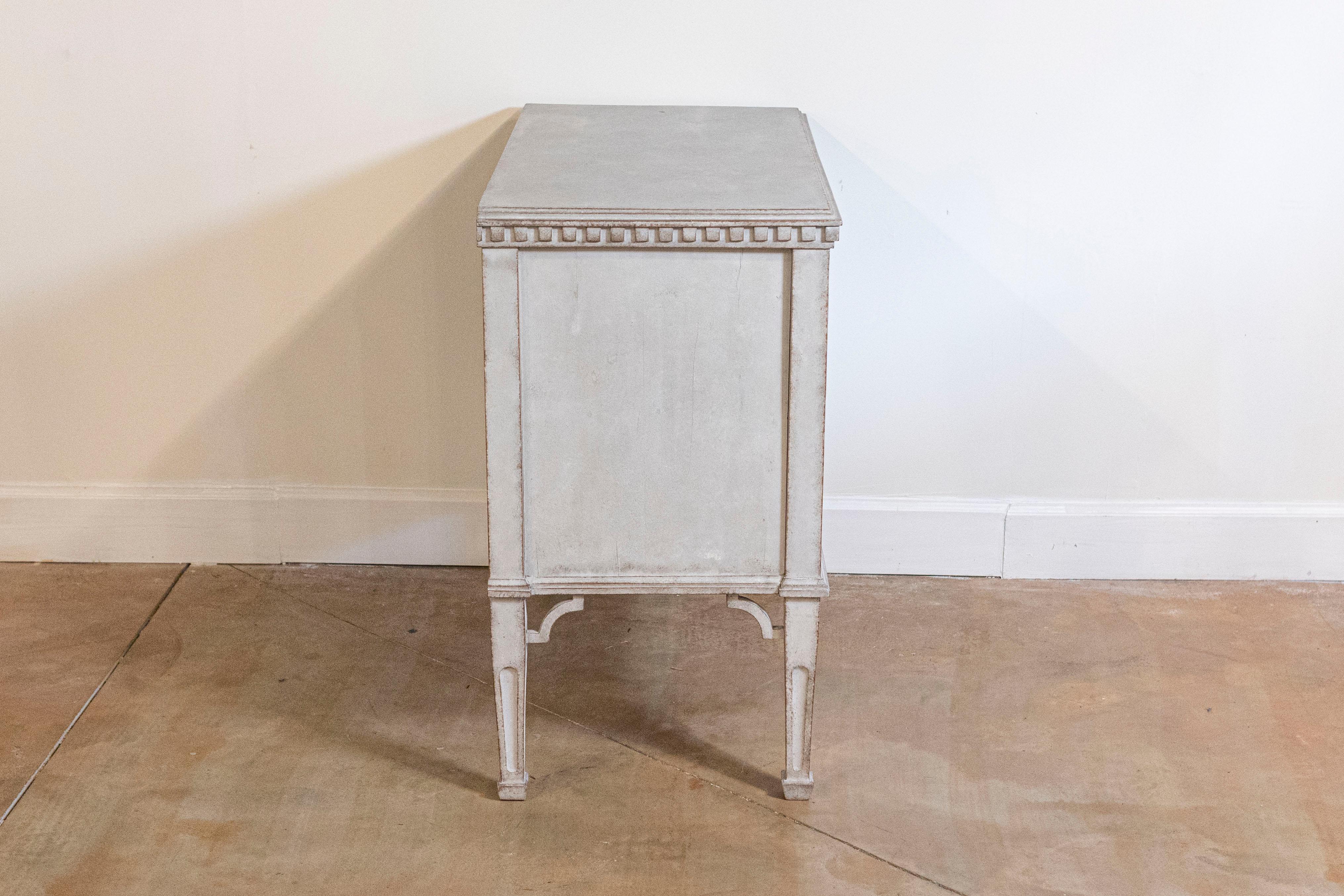 Wood Swedish Gustavian Style 19th Century Light Gray Painted Two Drawer Chest For Sale