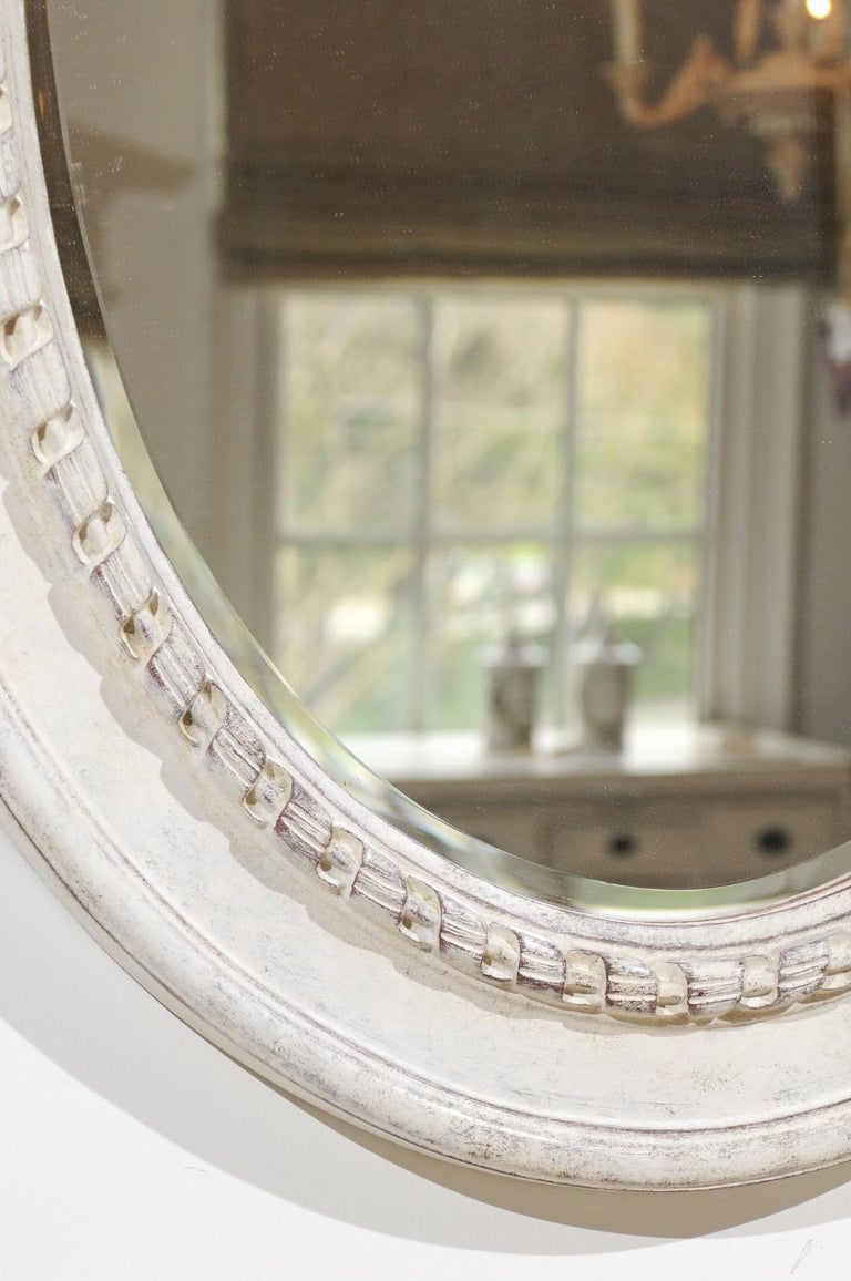 Swedish Gustavian Style 19th Century Oval Painted Mirror with Carved Ribbon at 1stDibs