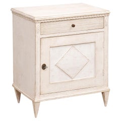 Swedish Gustavian Style 19th Century Painted Bedside Cabinet with Carved Décor