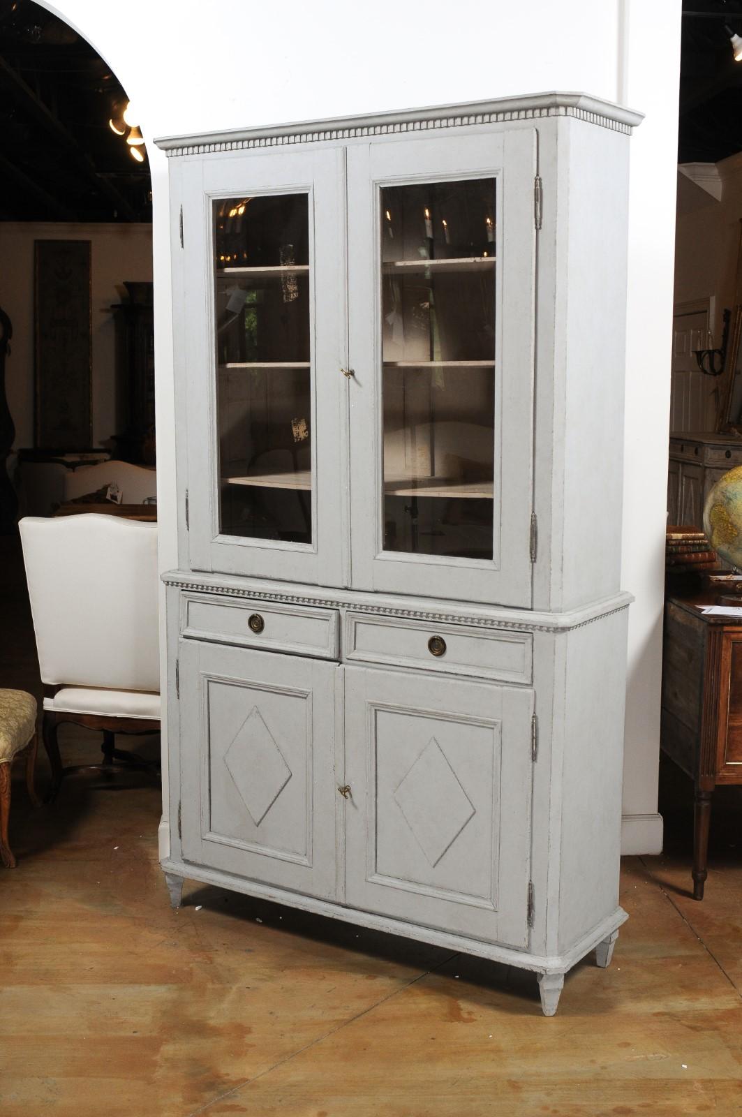 Swedish Gustavian Style 19th Century Painted Cabinet with Glass Doors 13