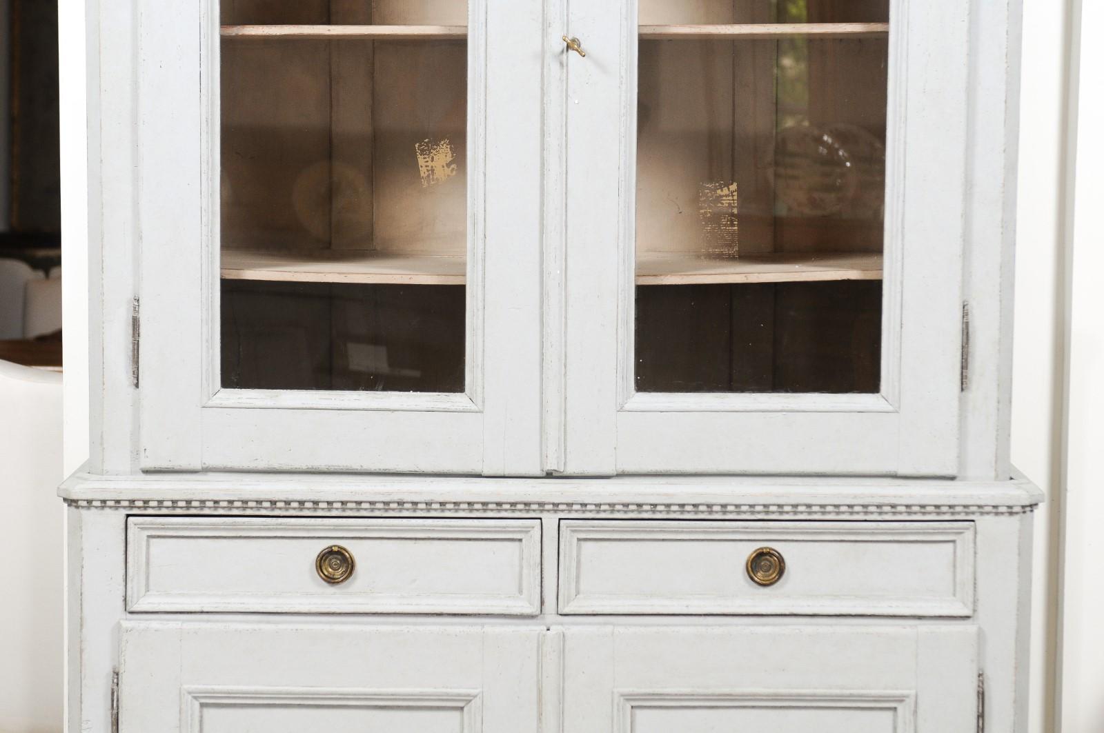 Swedish Gustavian Style 19th Century Painted Cabinet with Glass Doors In Good Condition In Atlanta, GA