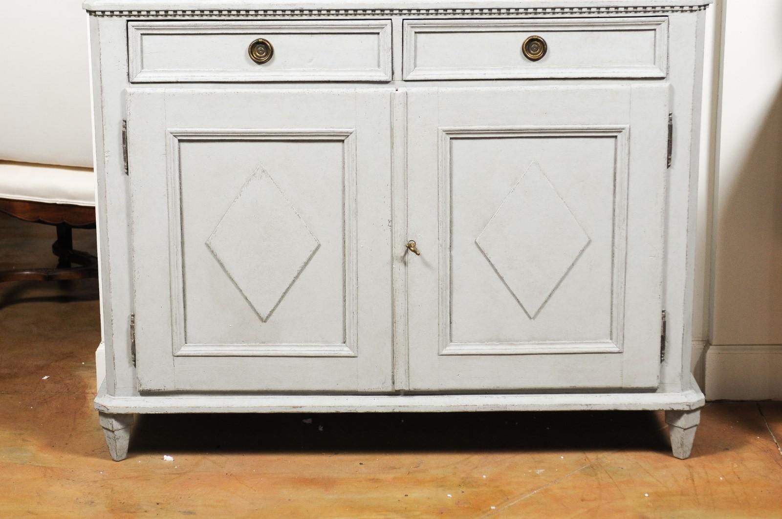 Wood Swedish Gustavian Style 19th Century Painted Cabinet with Glass Doors