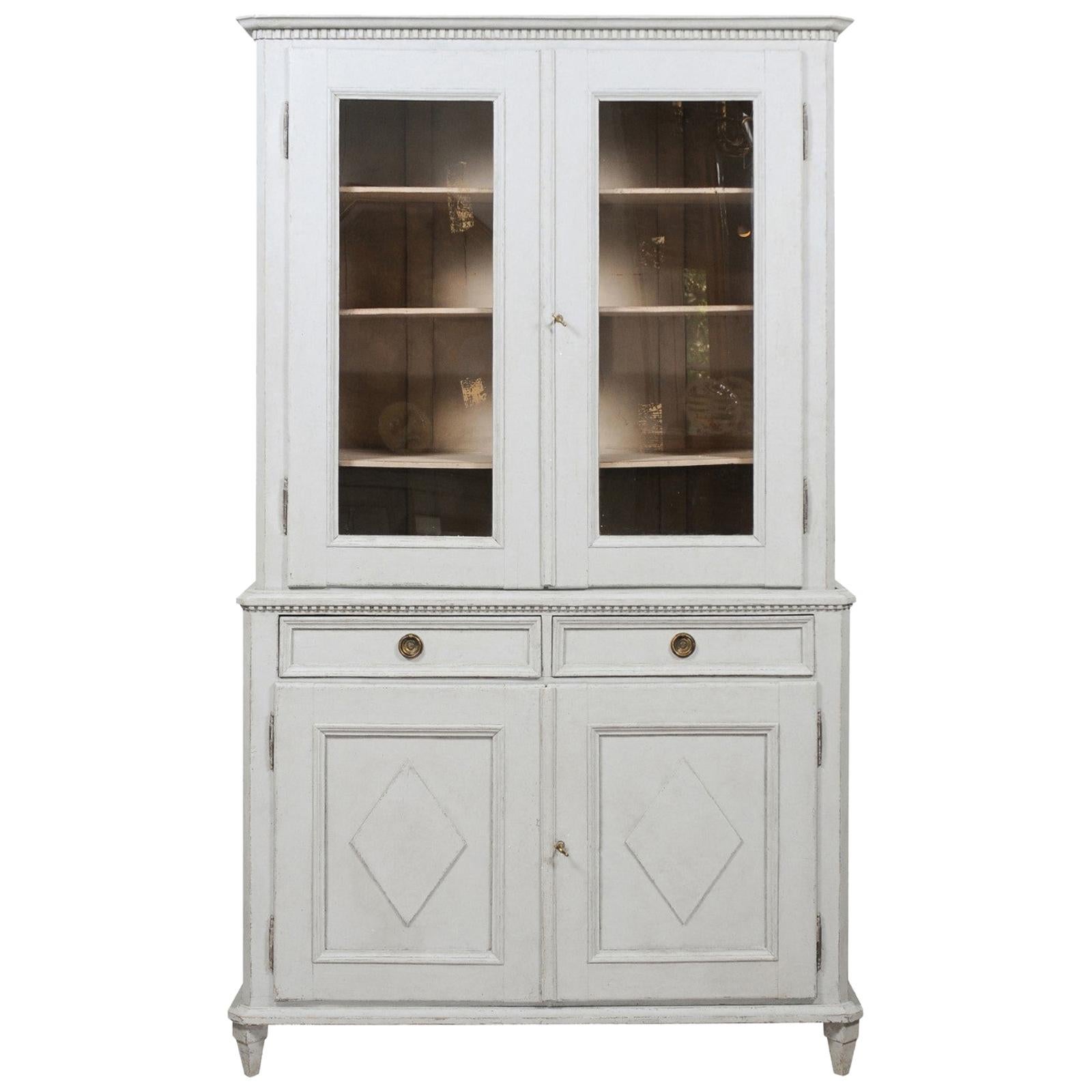 Swedish Gustavian Style 19th Century Painted Cabinet with Glass Doors
