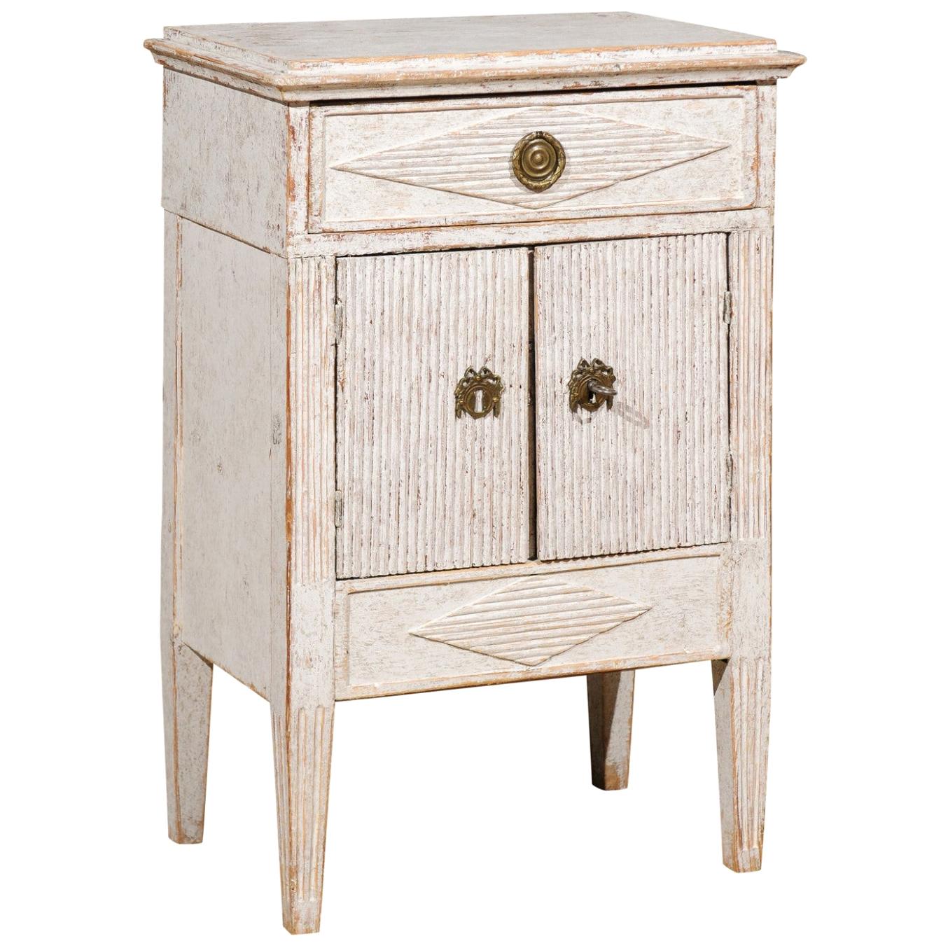 Swedish Gustavian Style 19th Century Painted Cabinet with Reeded Diamond Motifs