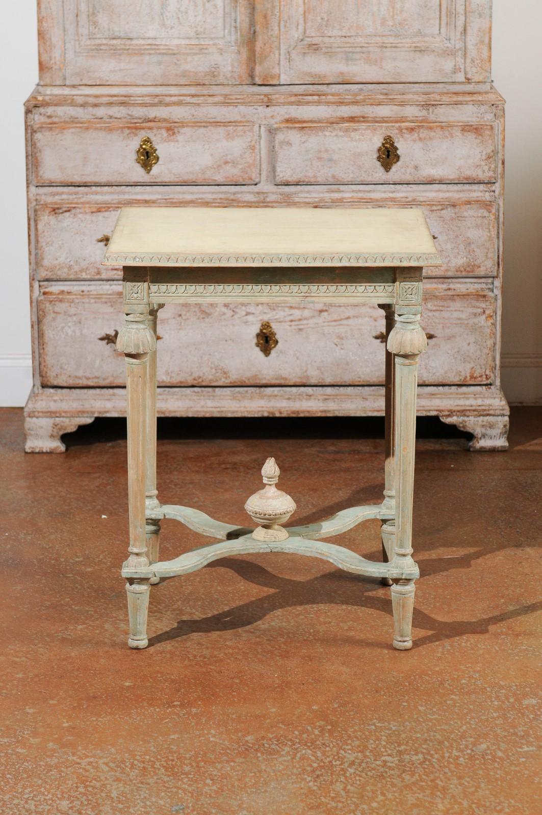 Swedish Gustavian Style 19th Century Painted Console Table with Carved Finial 5