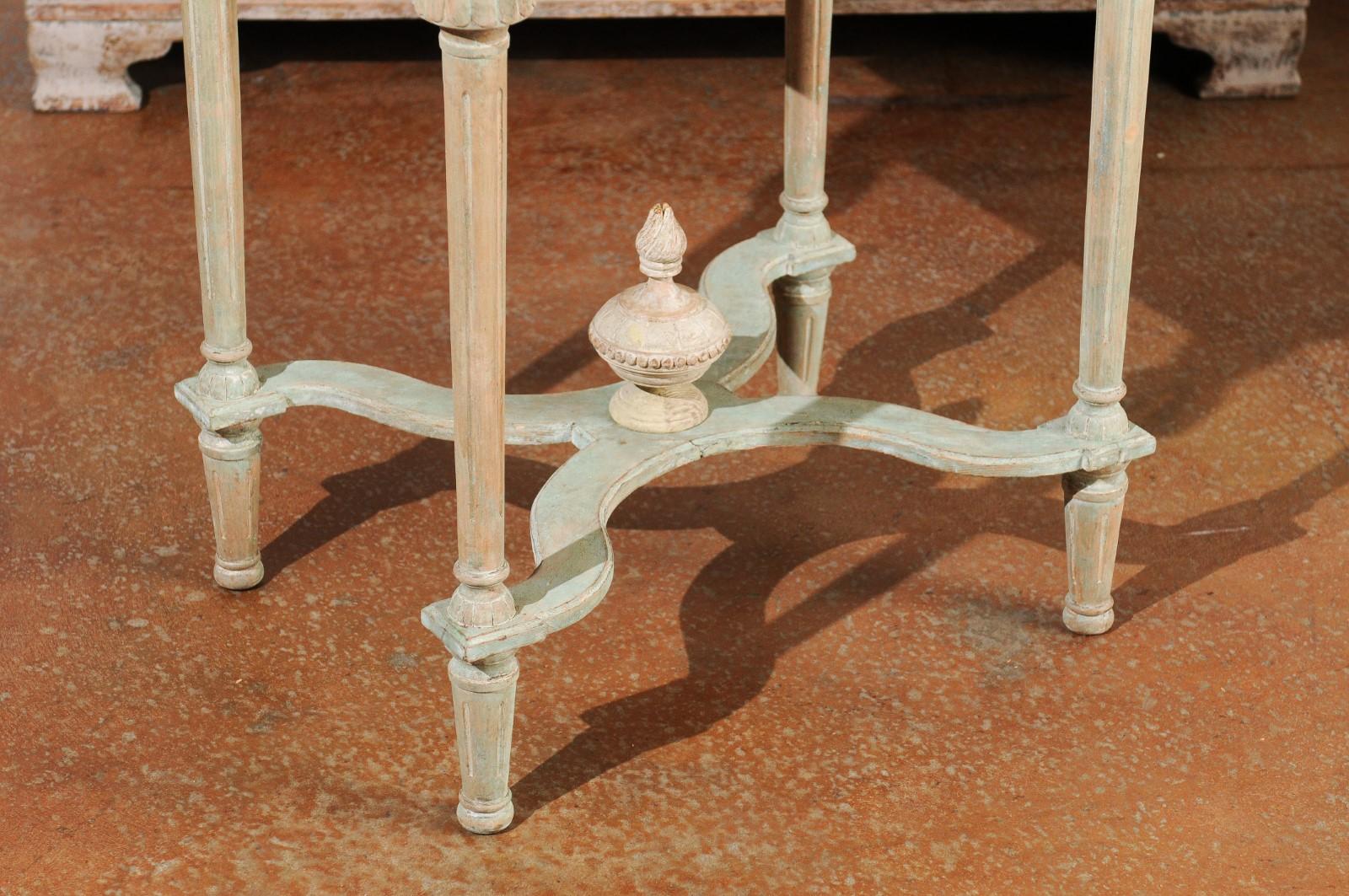 Swedish Gustavian Style 19th Century Painted Console Table with Carved Finial In Good Condition In Atlanta, GA