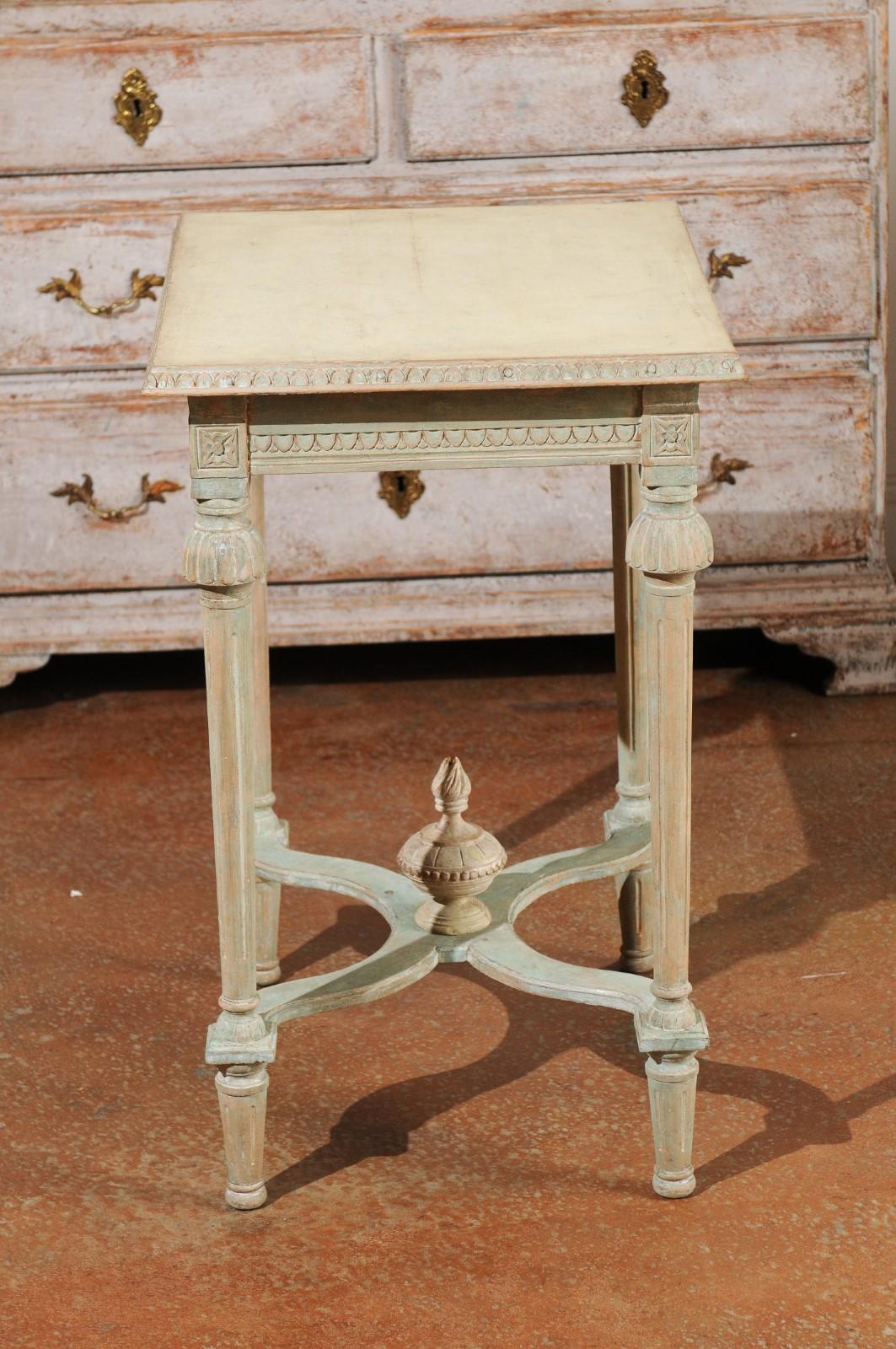 Swedish Gustavian Style 19th Century Painted Console Table with Carved Finial 1