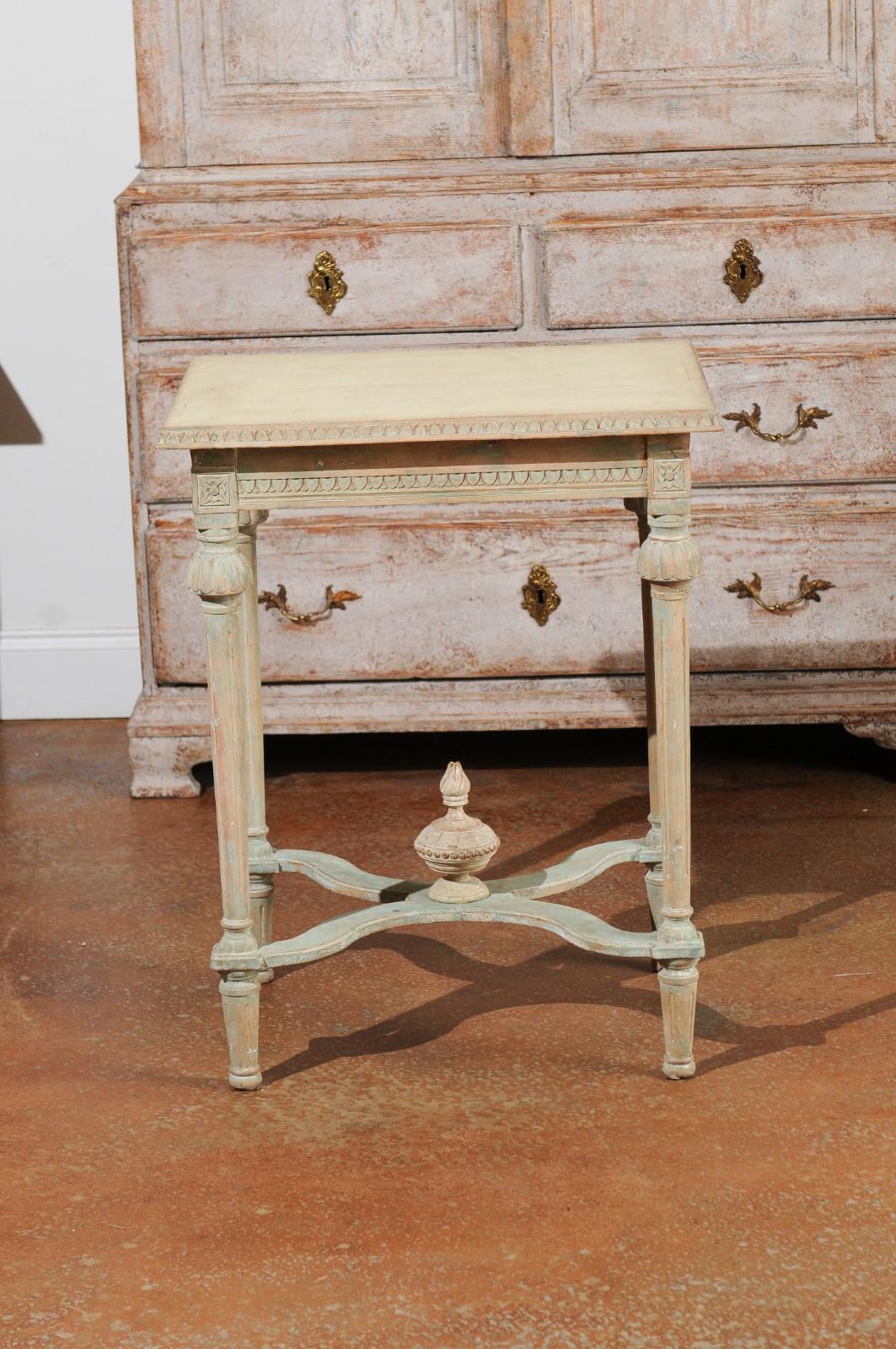Swedish Gustavian Style 19th Century Painted Console Table with Carved Finial 2