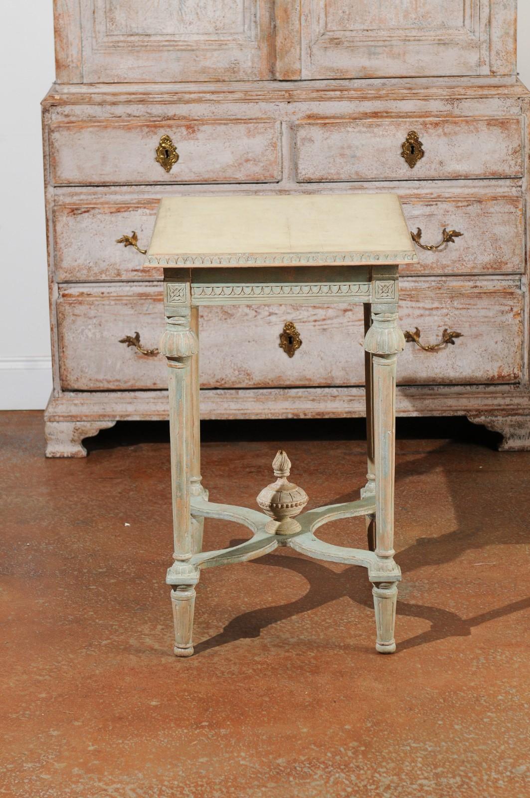 Swedish Gustavian Style 19th Century Painted Console Table with Carved Finial 3