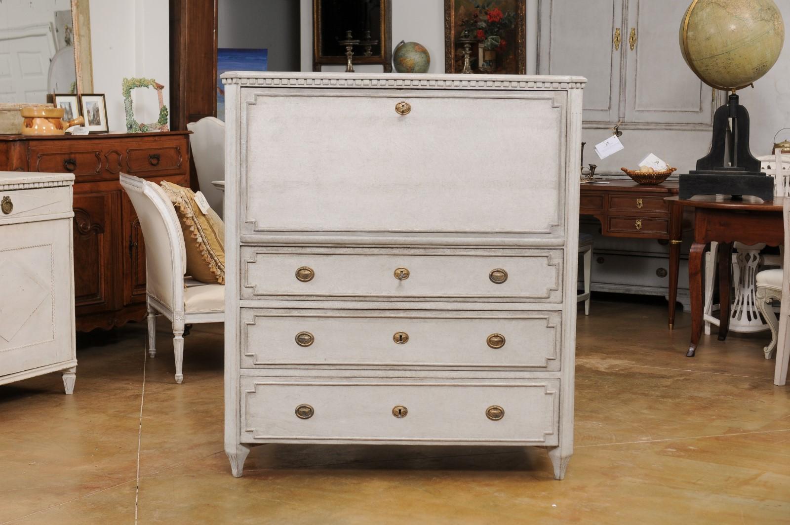 Swedish Gustavian Style 19th Century Painted Drop-Front Secretary with Drawers 8